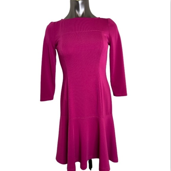 Nine West Fuchsia Crewneck Long Sleeve MIDI Dress Size 2 - Picture 7 of 11